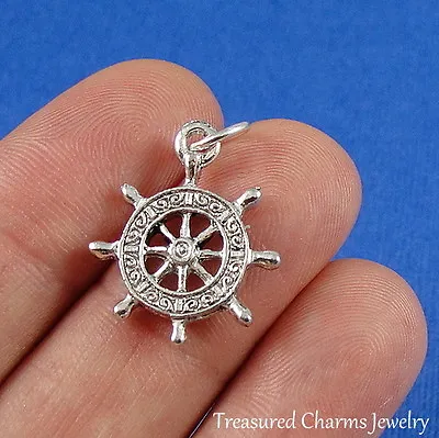 Silver CAPTAIN'S SHIP WHEEL Nautical Boat CHARM PENDANT • $8.95