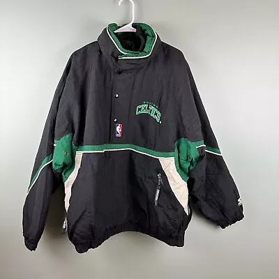 VTG 90s Boston Celtics Starter Jacket Coat Black 1/2 Zip Pullover Size XL NBA • $119.99