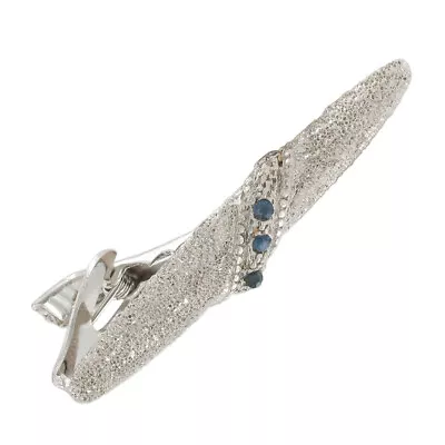 Tie Clasp Vintage Sparkling Textured Silver Tone Blue Rhinestone 2 1/8  • $13.59