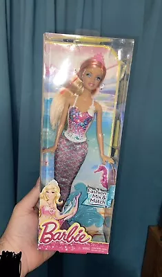 Barbie Mix & Match Mermaid Doll 2013 Blonde White Top Pink Tiara Blue Fins • $16.99