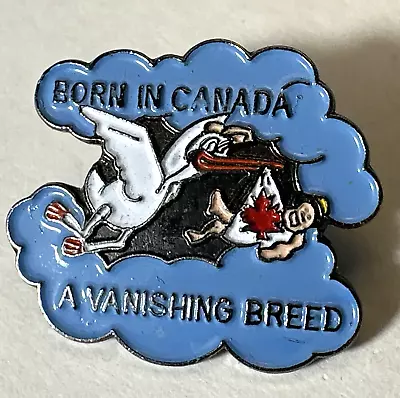 Born Canada Vanishing Breed Stork Baby Maple Leaf Delivery Retro Hat Lapel Pin • $11.65