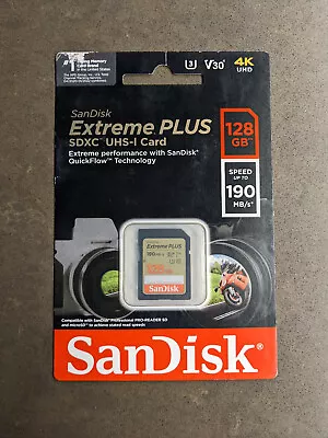 SanDisk Extreme Plus SDXC UHS-I Card 128GB/190MB/s New Sealed • $20