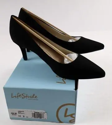 LifeStride Women's 11W Sevyn Pumps Cushioned Black Micron Fabric Heel Shoes • $50.39