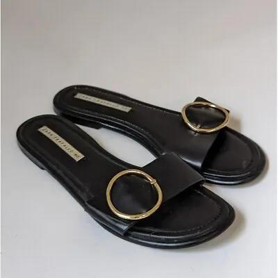 $25.20 • Buy Zara Open Toe Large Buckle Slide Sandal Black 40/9 Summer Casual Preppy Minimal