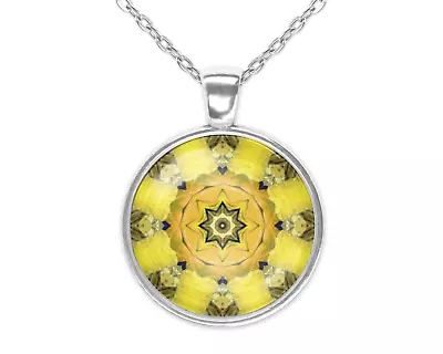 Magical Sunflower Yellow Mandala Art Glass Pendant Necklace 20 In Kaleidoscope • $7.99