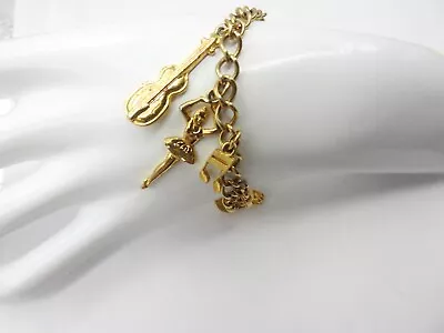 Musical Instruments Ballet Gold Tone Metal Charm Bracelet Vintage • $15.96