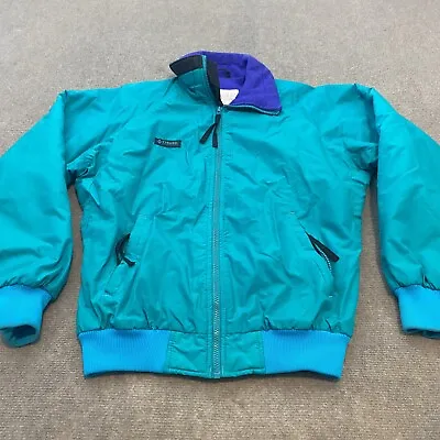 Columbia Vintage Jacket Mens Small Teal Radial Sleeve Winter Ski Colorblock 90s • $29.95