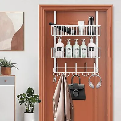 Over The Door Organizer Hanger With 9 Coat Hooks & 2 Mesh Basket Rustproof Metal • $15.99