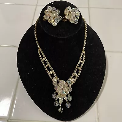 Juliana Styled Rhinestone & Beaded Necklace & Clip On Earrings Mid 50s Early 60s • $30