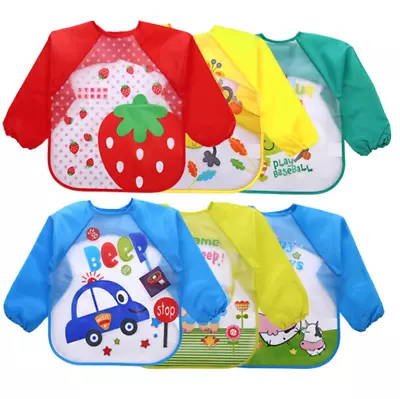 Baby Kids Long Sleeve Feeding Bib Waterproof Coverall Art Craft Paint Play Apron • £3.49