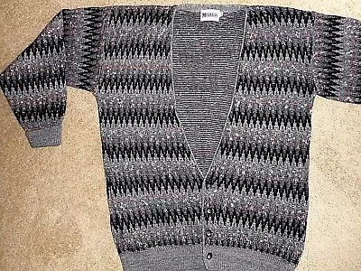 Men's Cardigan Mr Rogers ! Multi Color Grunge Fashion Black Gray Button XLT • $25.34