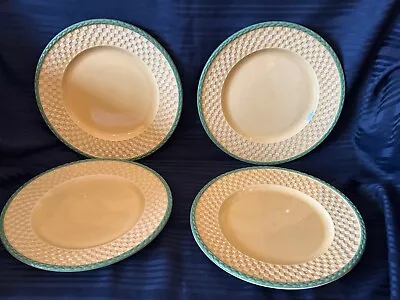 Pfaltzgraff Circle Of Kindness Dinner Plates Yellow Green Basket Weave Set (4) • $45