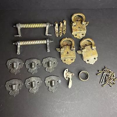 VINTAGE Antique Brass Icebox Ice Box Hardware Hinges And Latches LOT Salvage • $85