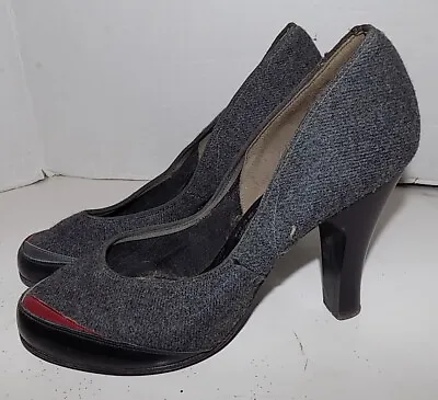 Vintage 40s 50s Gray Fabric Covered American Girl Shoes Round Toes High Heels 6 • $39.38
