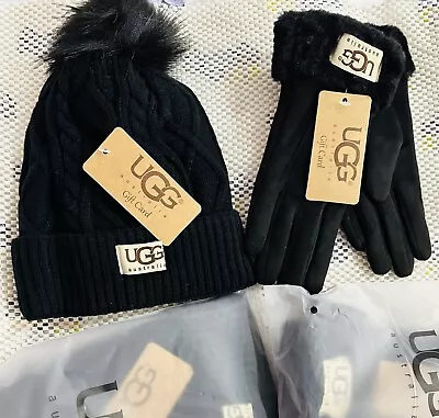 Winter UGG Gloves Beanies Set Cable Knit Fleece Lined & Black. One Size NEW • $55.97