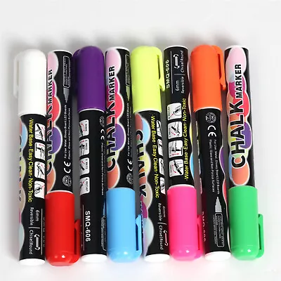 8 X Fluorescent Chalk Markers Pens Reversible Bullet/Chisel Tip For Black Board • $12.93