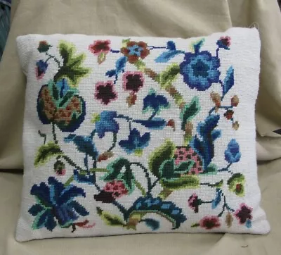 Vintage Handmade Completed Needlepoint Cushion Floral Size 16'' X 13'' • £24