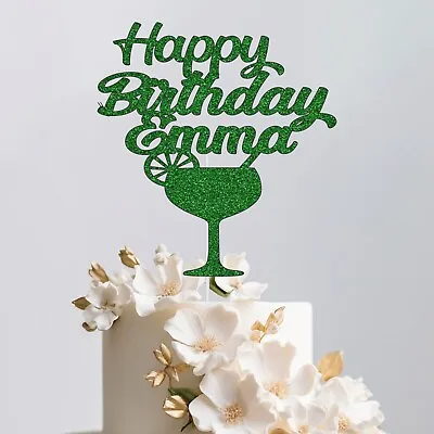 Personalised Cocktail Glass Glitter Cake Topper Any Name Party Decoration • £2.95