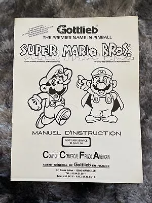 Gottlieb Super Mario Bros Manuel D’intruction FRENCH Version NOS • $34.95