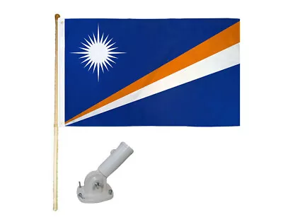 5' Wood Flag Pole Kit W/ Nylon White Bracket 3x5 Marshall Islands Polyester Flag • $29.88