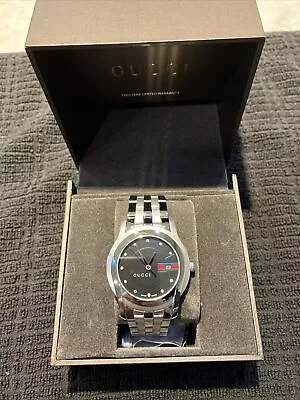 GUCCI 5505 38MM SS Black Dial Diamond Marker Men's Watch YA055204 • $800