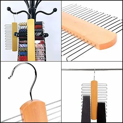 Premium Wood Tie Rack Holder Tie And Belt Hanger Closet Organizer And Storage QU • $7.31