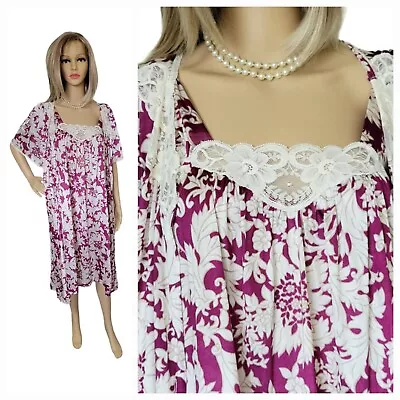 Vtg Vanity Fair Purple Floral Nightgown & Peignoir Robe Set Nylon Tricot Sz L • $75