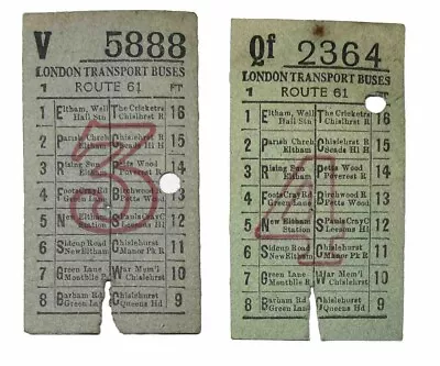 London Transport Used Tickets Ticket Buses Bus Trolleybus ROUTE 61 X2 A58 • £0.99