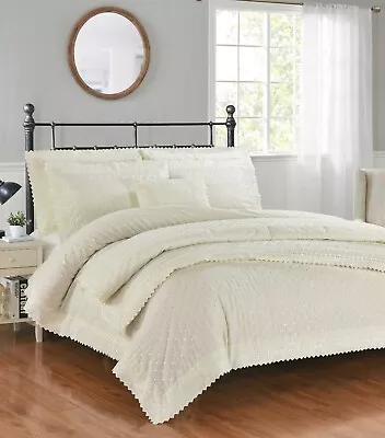 Broderie Anglaise Lace Trim Embroidered Percale Duvet Cover Bedding Set Cream • £37.95