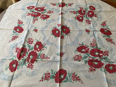 Vintage 50's Red Poppies Tablecloth - Excellent Condition - 37 X 40 • $45