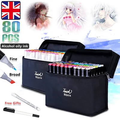 80 Colour Brush Pens Set Dual Tips Soft Fine Art Markers Drawing Watercolour Set • £11.98