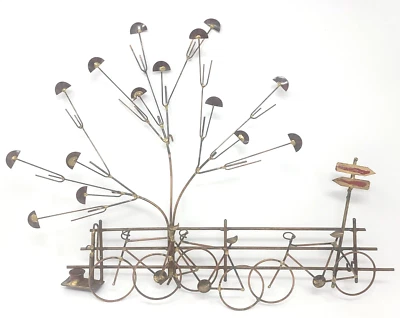 $59.99 • Buy Vintage MCM Brutalist Copper Metal Park Street Bicycle Scene Wall Art Sculpture