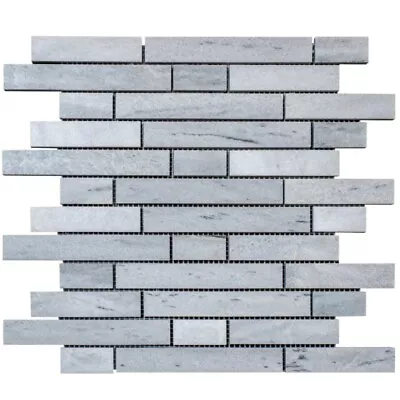 Solto White Marble Strip Liner On 12  X 12  Mesh Mosaic Tile (10 Sqft Per Box) • $258.58