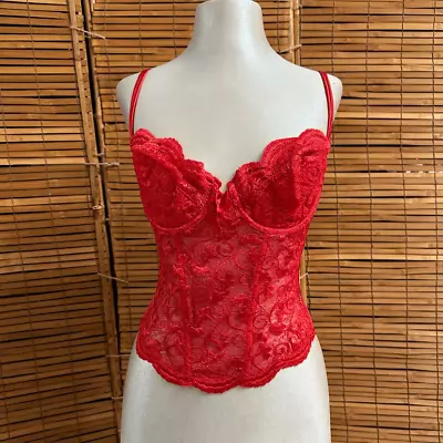 Vintage Victoria's Secret Womens Lace Swirl Corset Top Red Size 36C NWT (j31) • $89