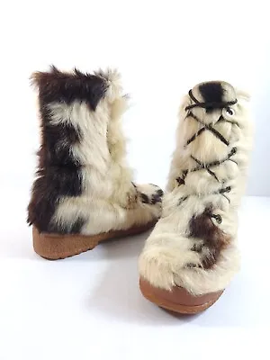 VTG 1970s Fur & Shearling Beige Ankle Boots 8 Men 9.5 Women Made In Canada • $79.54