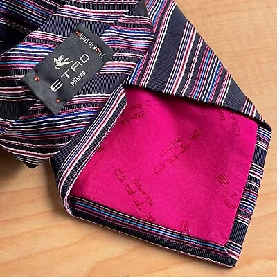 ETRO Striped Twill Weave Designer Luxury Mens Silk / Cotton Tie Italy - Exc • $26