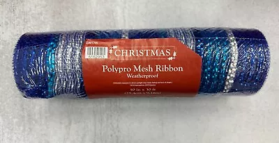 1 Roll Blue & Silver Stripe  Deco Mesh 10  X 30' Ribbon Wreath Hanukkah Xmas • $12.99