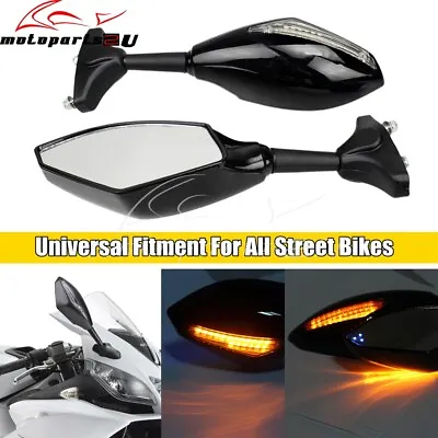 Sports Motorycle L/R Rear View Mirror LED Turn Signal Light For All Street Bikes • $32.38