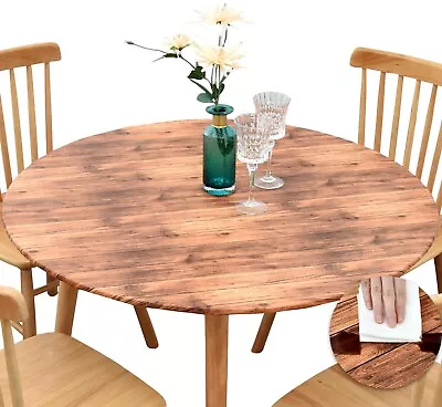 Vinyl Tablecloth Round Fitted Elastic Flannel Brown Barn Wood Grain 36-56 Inches • $15.99