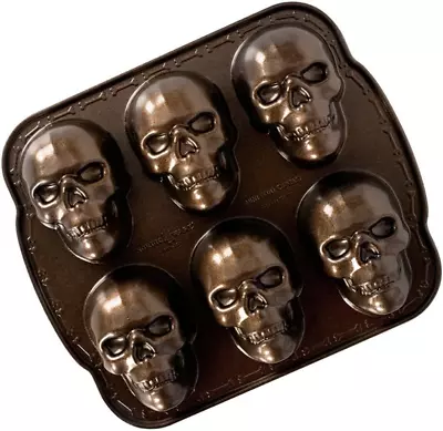Halloween Bakeware Haunted Skull Cakelet Pan Bronze • $34.95