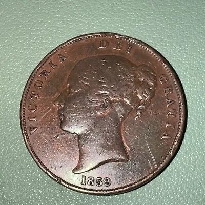 Coin Great Britain Victoria Penny 1859 VF Copper KM:739 Details Rim • $40