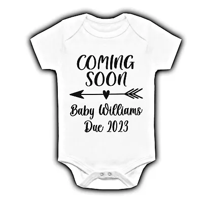 £6.99 • Buy Personalised Coming Soon Baby Vest Pregnancy Announcement Grow Heart Arrow