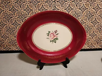 Vintage Homer Laughlin Oval Serving Platter Lady Stratford Rose Gold 13.5 In • $38