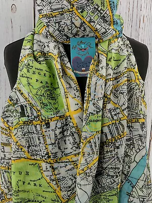 Women's City Of London Travel Map Scarf Green Gift Wrap /box Personalised Card • £14.95