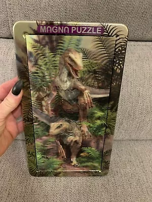 Magna Puzzles 3D Velociraptors Magnatile Puzzle Metal Tin Magnetic Travel Toy • $23.99