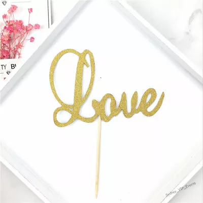 Gold Glitter Love Cake Topper Cupcake Wedding Party Supplies Engagement Decor • $3.45