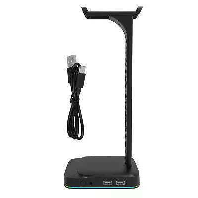 RGB LED Headphone Stand With Dual USB Charger Desk Hanger Gaming Headset Holder • $44.48