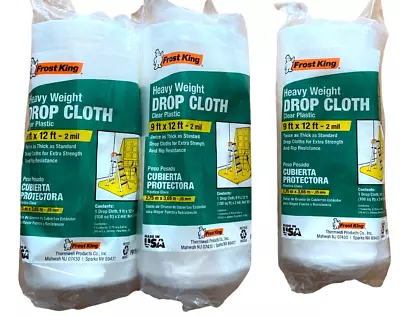 $22.98 • Buy 3x Frost King Drop Cloth - 9' X 12' Heavy Weight Clear Plastic - 2 Mil Thick
