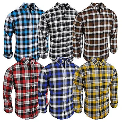 Plaid Shirt Mens Button Down Collar Pocket New Colors Long Sleeve Casual Dress • $19.95