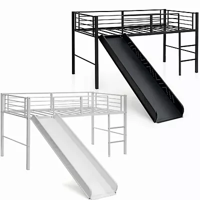 Kids Mid Sleeper Bed Children Loft Beds Metal Single Bunk Bed Frame With Slide • £134.95